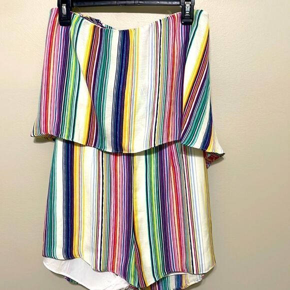EUC Do + Be Rainbow Stripe Strapless Romper - Picture 1 of 4